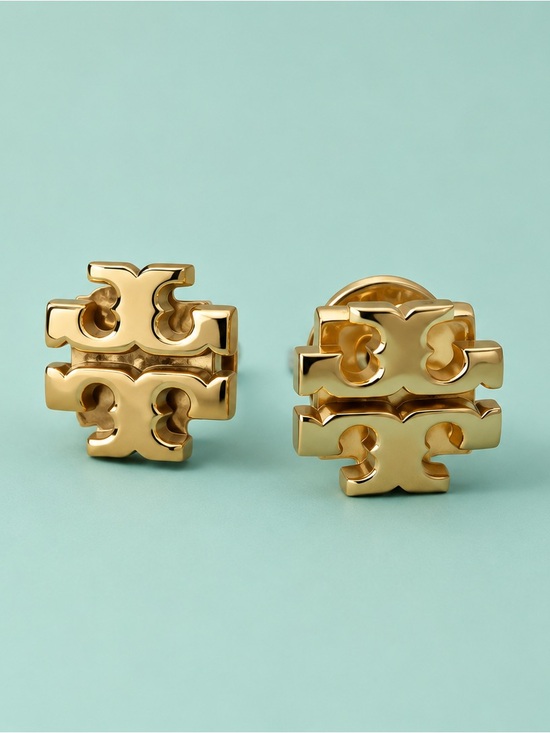 Tory Burch Jewelry - Tory Burch Shiny Gold Double-T Logo Earrings
